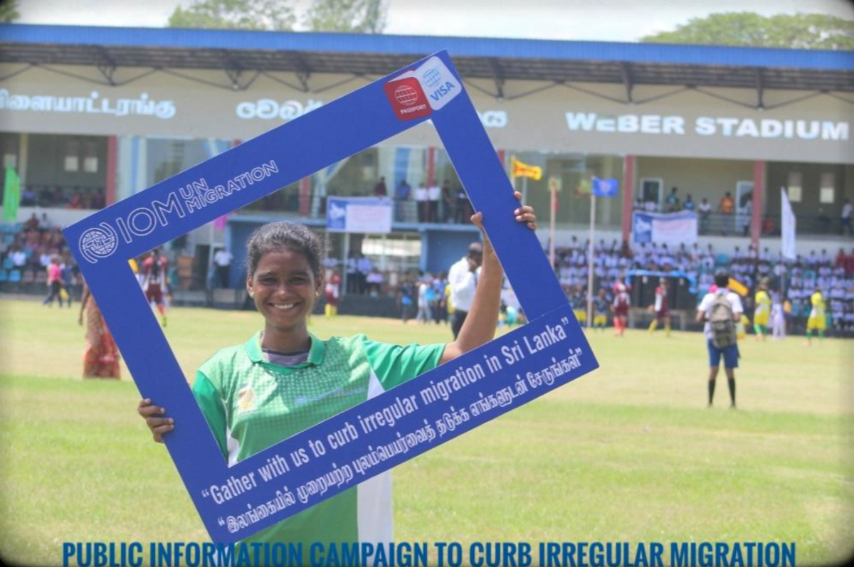 Figure 1 – A national level young female football player supports the pioneer sports based IOM Sri Lanka’s SMC campaign as a youth ambassador